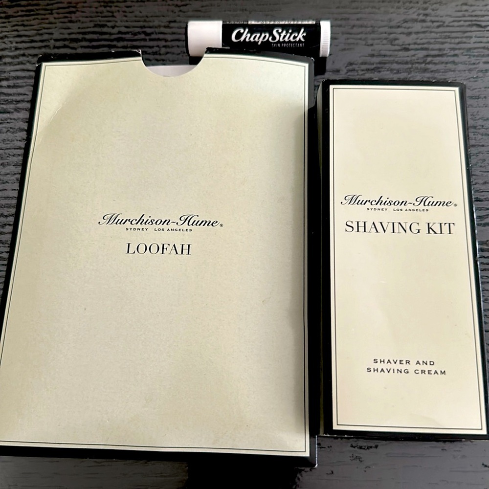 Brand new large size loofah, new chapstick & shaving kit.  Well priced!